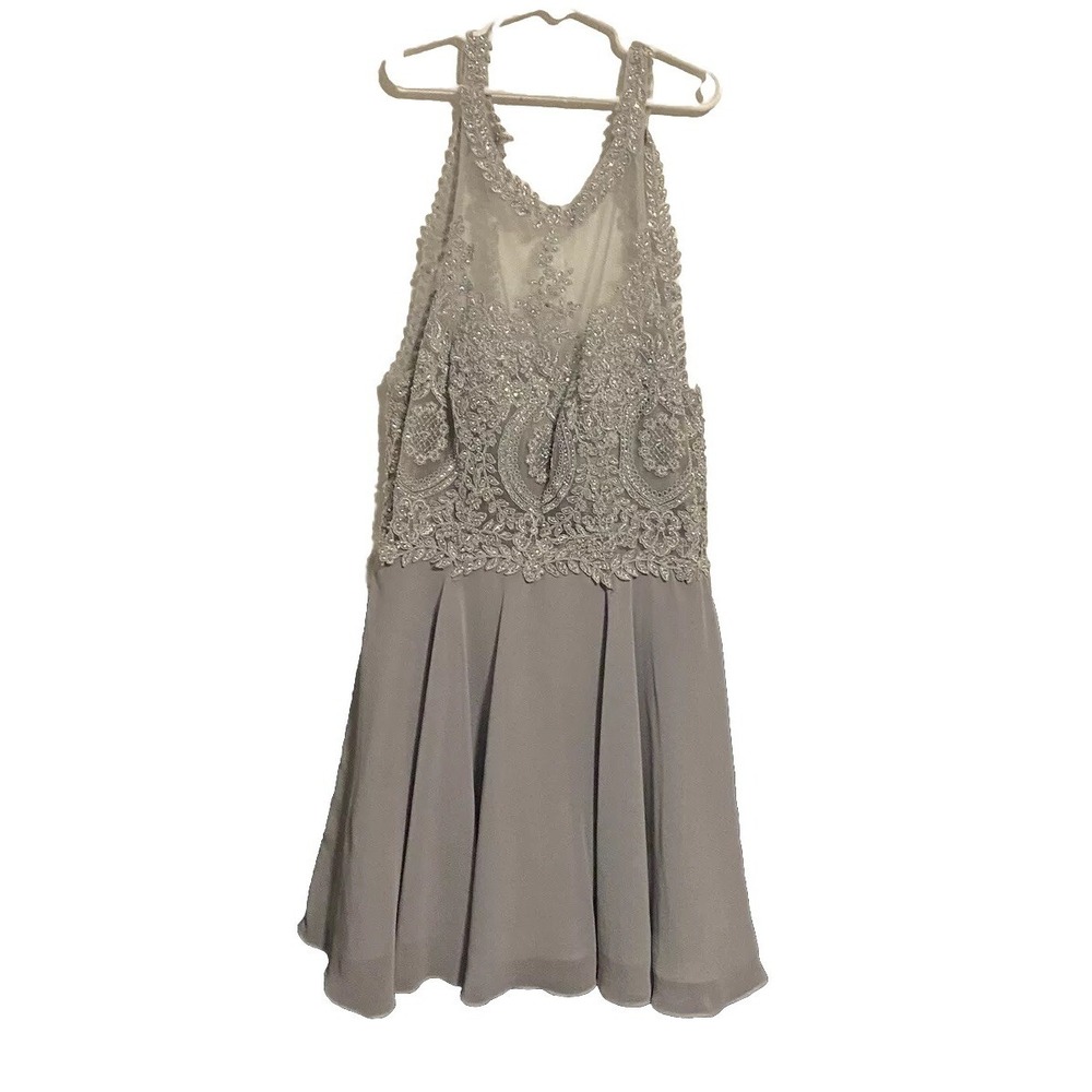 Semi Formal Beaded &‎ Sequins Knee Length Medium Blue Dress, Sweet 16, Cocktail